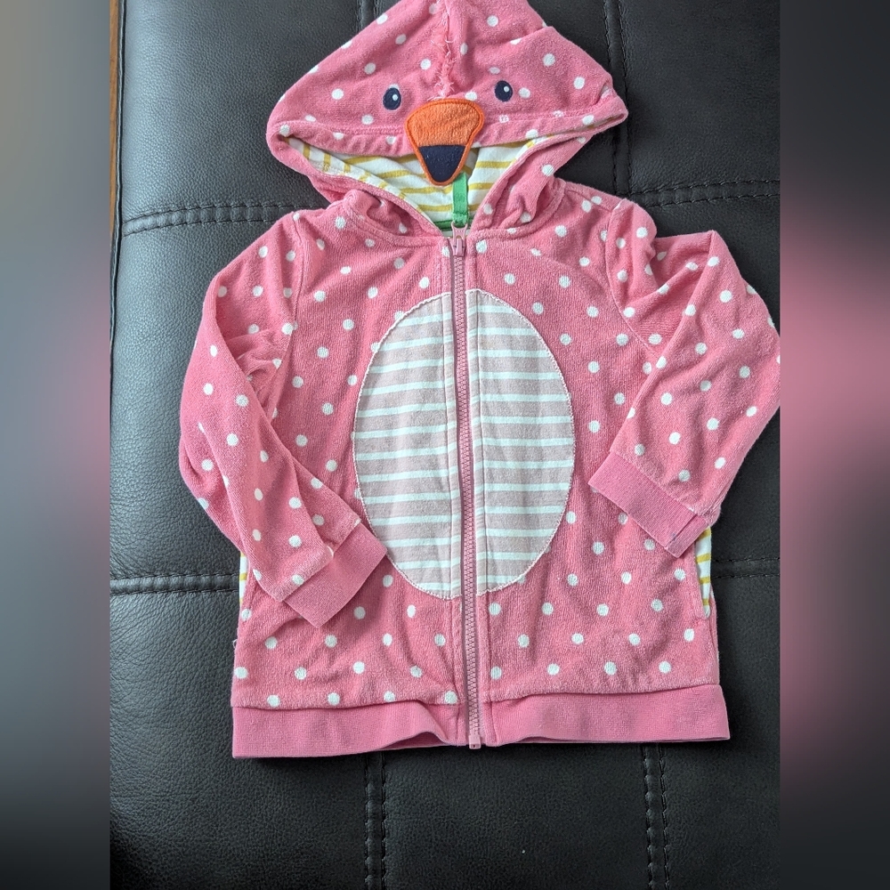 Mini Boden Pink Polka Dot Hoodie with Striped Patch